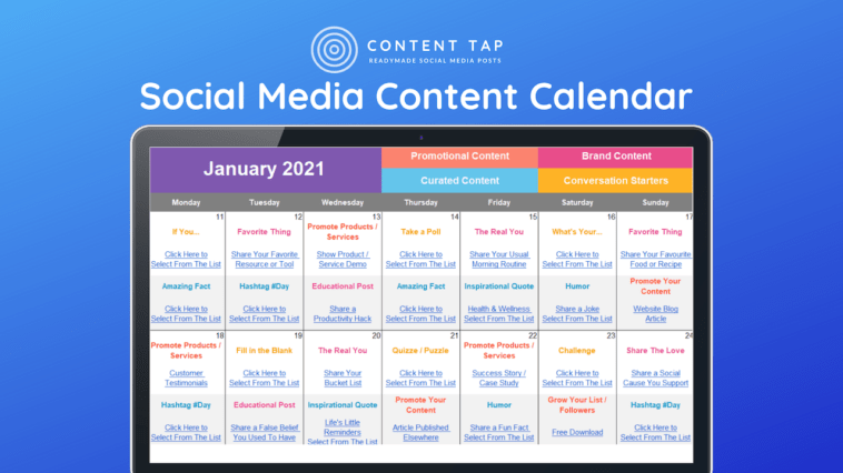 Social Media Content Calendar by Content Tap Digital Download