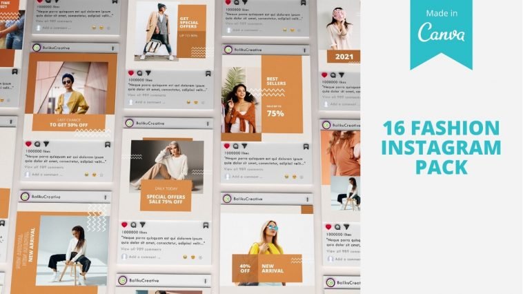 16 Fashion Instagram Pack Canva Template Instagram Post Fashion