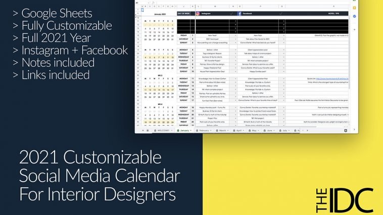 2021 Social Media Calendar For Interior Designers