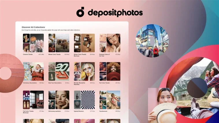 Diverse photo collections display on Depositphotos website.