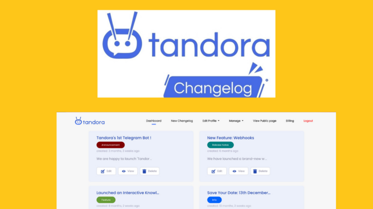 Tandora Changelog | Exclusive Offer from AppSumo